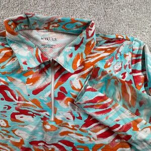 Icikuls Womens Large Quarter Zip Sun Shirt Abstract Animal Print Long Sleeve Top